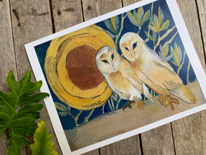 Copper Moon Barn Owl Print - Archival Print - 8X10 inches