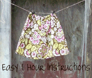 Skirt Pattern Instructions PDF, Easy 1 Hour Skirt, Elastic or Drawstring Waist, For ALL SIZES