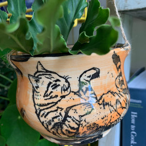 Tangerine Ceramic Kitty Cat Heart Hanging Planter - Small