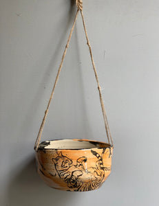 Tangerine Ceramic Kitty Cat Heart Hanging Planter- medium