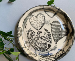 2 Ceramic Kitty Cat Heart Plates