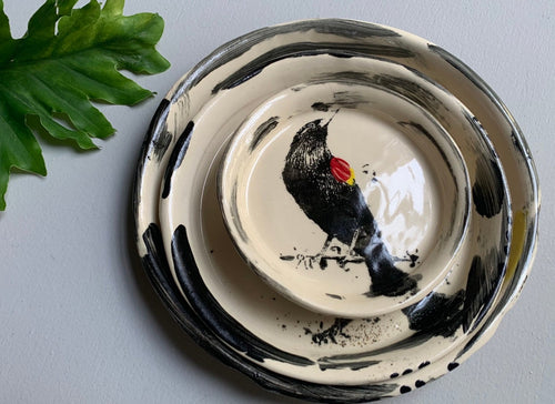 Set of 3 Black Bird Plate Dishes