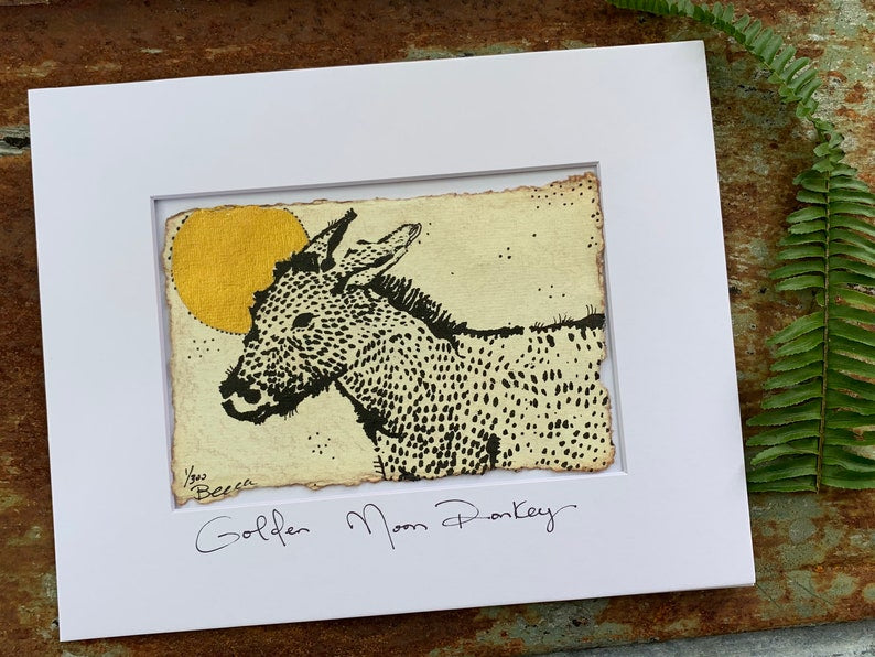 Golden Moon Donkey - Original Painting & Print