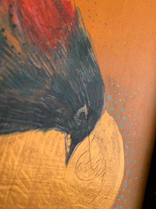 Red Winged Black Bird Autumn Morning - Original Painting