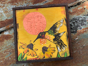 Ruby Red Throat Hummingbird Copper Moon - Original Painting
