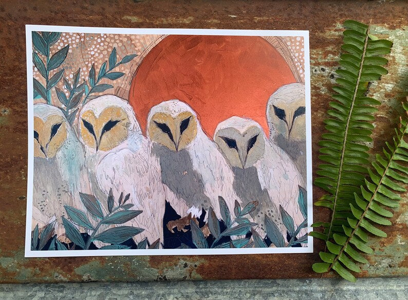 Copper Moon Night Owls Print - Archival Paper print