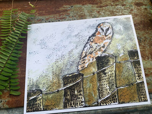 Barn Owl Foggy Mountain Archival Paper Print