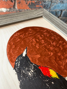 Red Winged Black Bird Copper Moon on Birch - Original Print