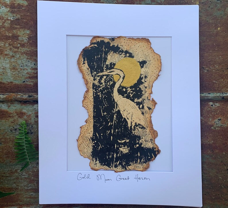 Golden Moon Great Egret - Original Painting & Print