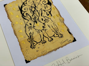 Golden Hearts Bashful Bunny - Original Painting & Print