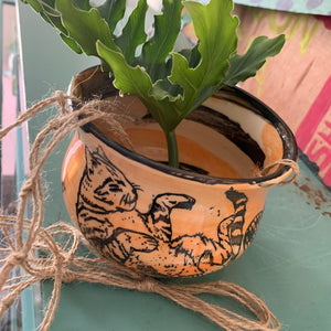 Tangerine Ceramic Kitty Cat Heart Hanging Planter - Small