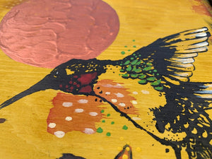 Ruby Red Throat Hummingbird Copper Moon - Original Painting