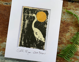 Golden Moon Heron - Original Painting & Print