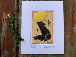 Golden Moon Gazer Fox - Original Painting & Print