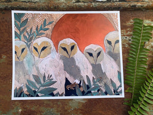 Copper Moon Night Owls Print - Archival Paper print