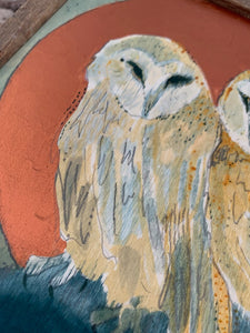 Barn Owls Copper Moon - Original Painting