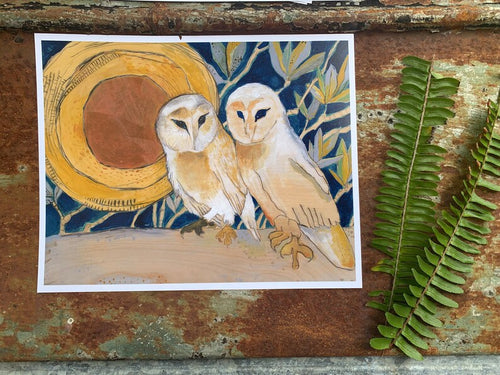 Copper Moon Barn Owl Print - Archival Print - 8X10 inches