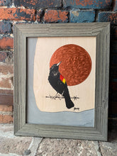 Load image into Gallery viewer, Red Winged Black Bird Copper Moon on Birch - Original Print