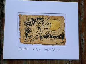 Golden Moon Barn Owls - Original Painting & Print