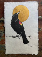 Load image into Gallery viewer, Red Winged Black Bird Golden Moon - Original Painting