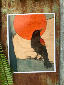 Red Winged Blackbird Copper Moon - Archival Paper Print