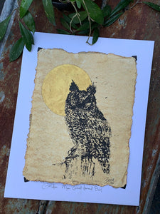Golden Moon Great Horned owl - Original Painting & Print