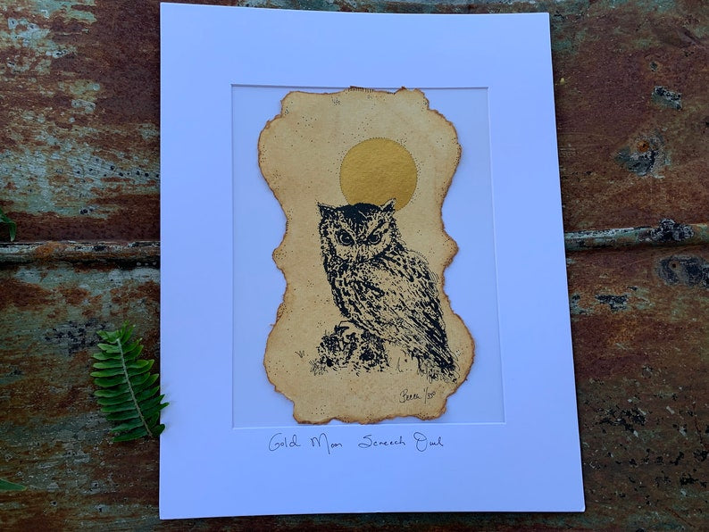 Golden Moon Screech Owl - Original Painting & Print