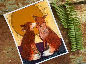Kissy Face Foxes - Archival Paper Print