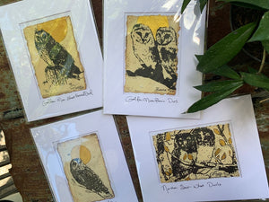 Golden Moon Barn Owl Set of 4 - Original Painting & Print
