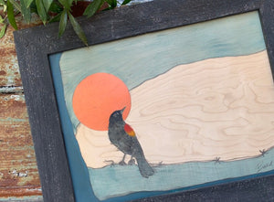 Red Winged Blackbird Copper Moon - Original Painting