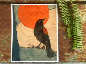 Red Winged Blackbird Copper Moon - Archival Paper Print