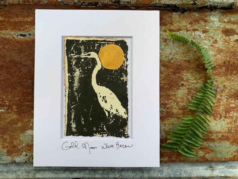 Golden Moon Heron - Original Painting & Print