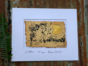 Golden Moon Barn Owls - Original Painting & Print
