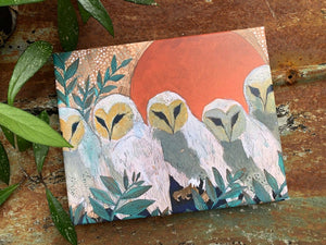 Copper Moon Owls in Forest - Canvas Print