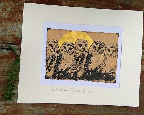 Medium Golden Moon Barn Owls - Original Painting & Print