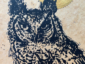 Golden Moon Great Horned Owl - Original Painting & Print