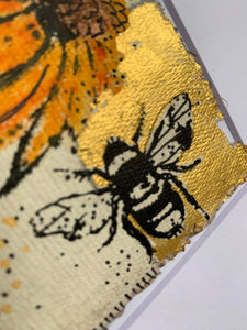 Golden Moon Blackeyed Susans Honey Bee - Original Painting & Print