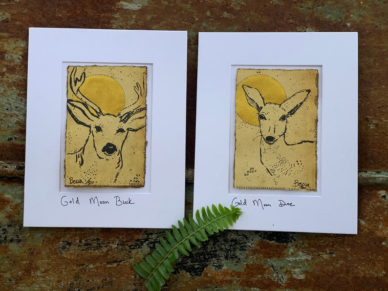 Golden Doe and Stag - Original Painting & Print