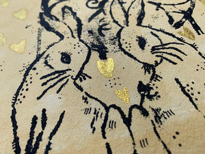 Golden Hearts Bashful Bunny - Original Painting & Print