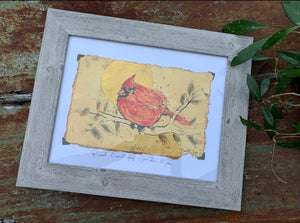 Red Cardinal Golden Moon - Original Print & Painting