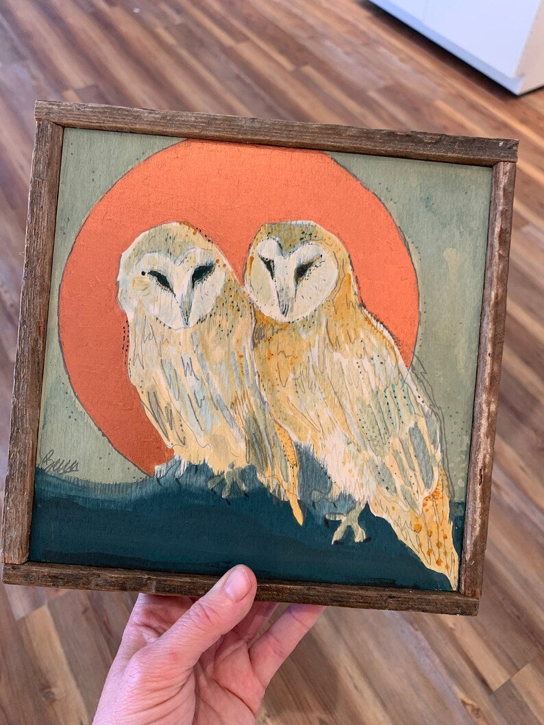 Barn Owls Copper Moon - Original Painting