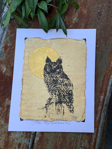 Golden Moon Great Horned owl - Original Painting & Print