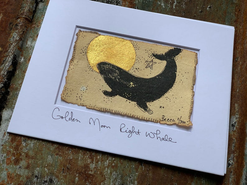 Golden Moon Right Whale - Original Painting & Print