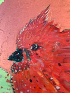 Red Cardinal Spring Copper Moon - Original Painting
