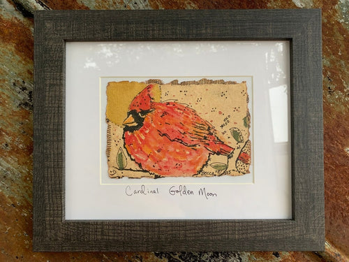 Red Cardinal Golden Moon - Original Print & Painting